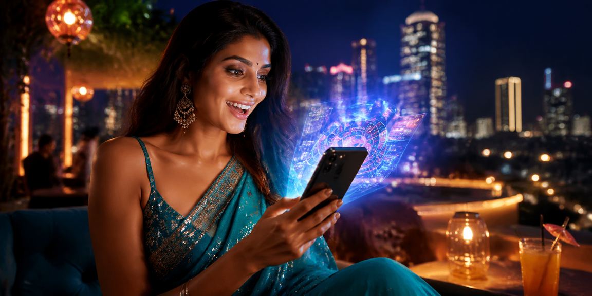 Woman browsing casino promotions on mobile in Bangalore’s MG Road