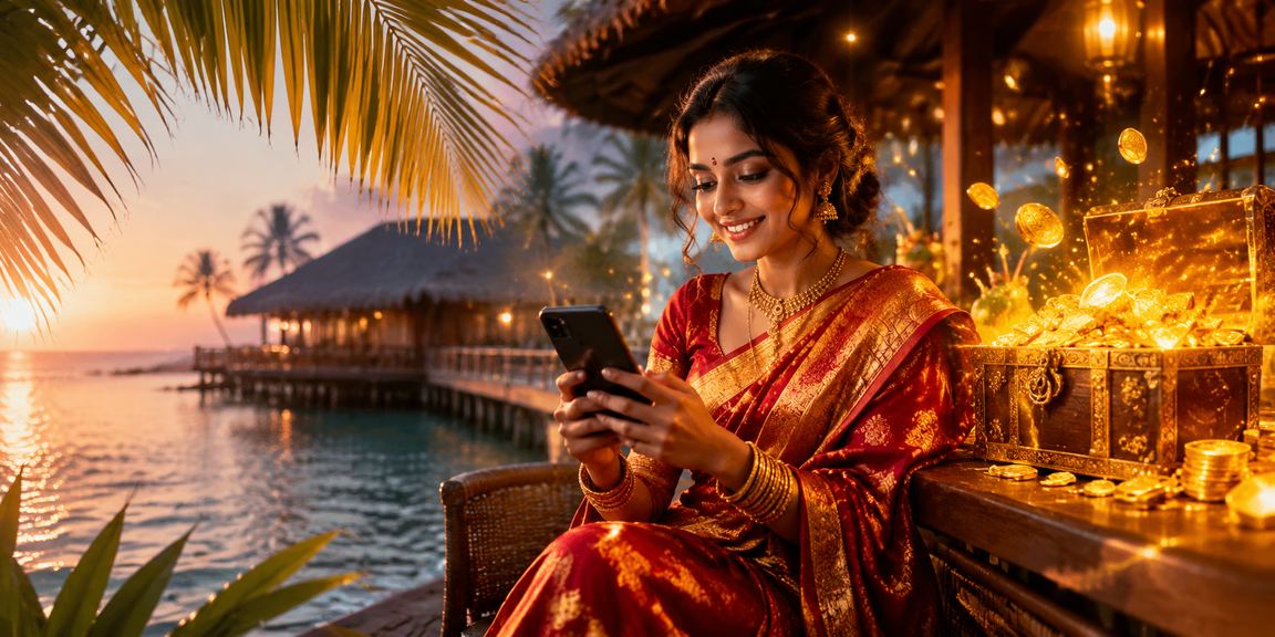 Woman in Kerala playing Teen Patti online on mobile phone